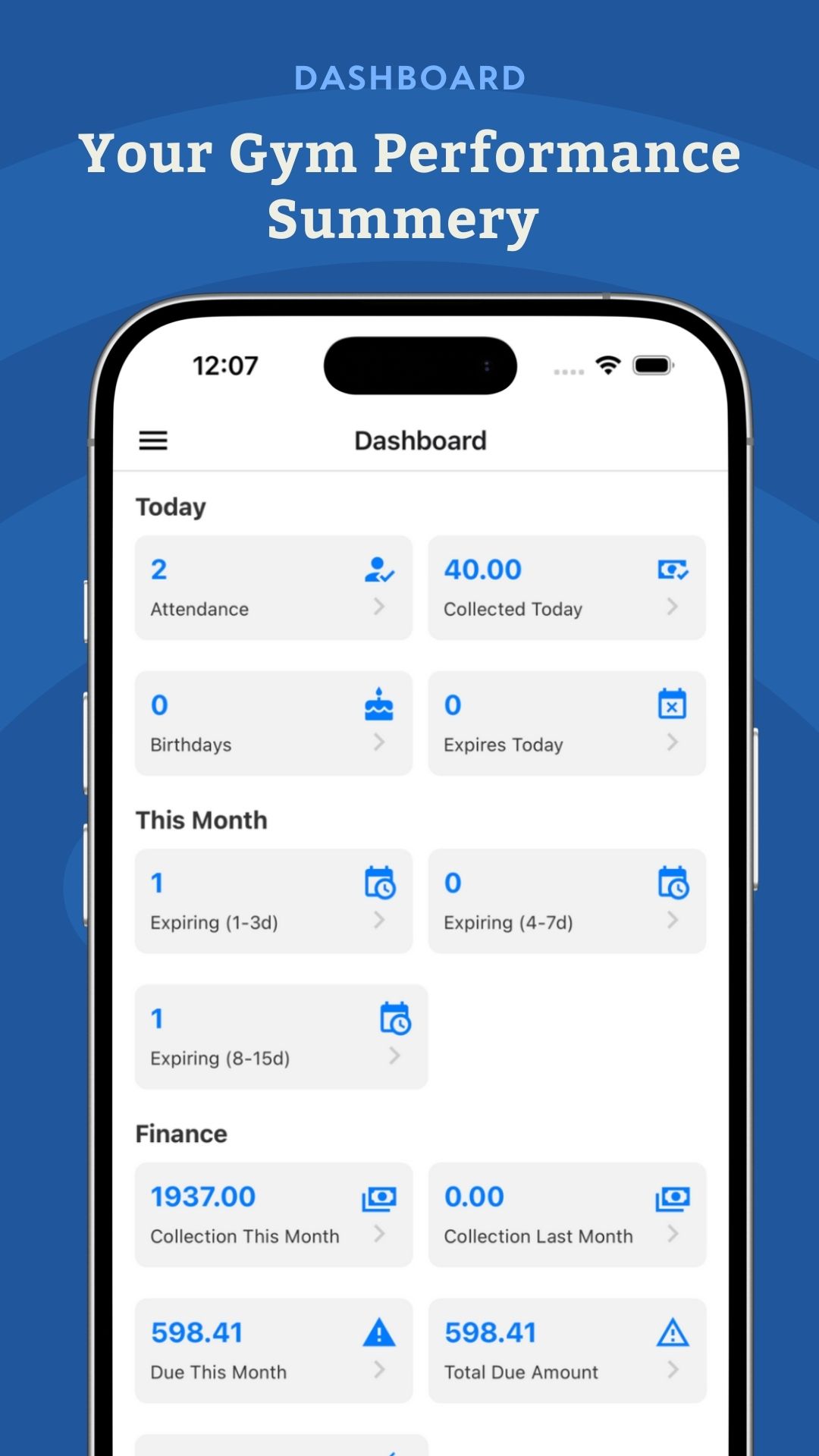 Gymzee reports and analytics screenshot